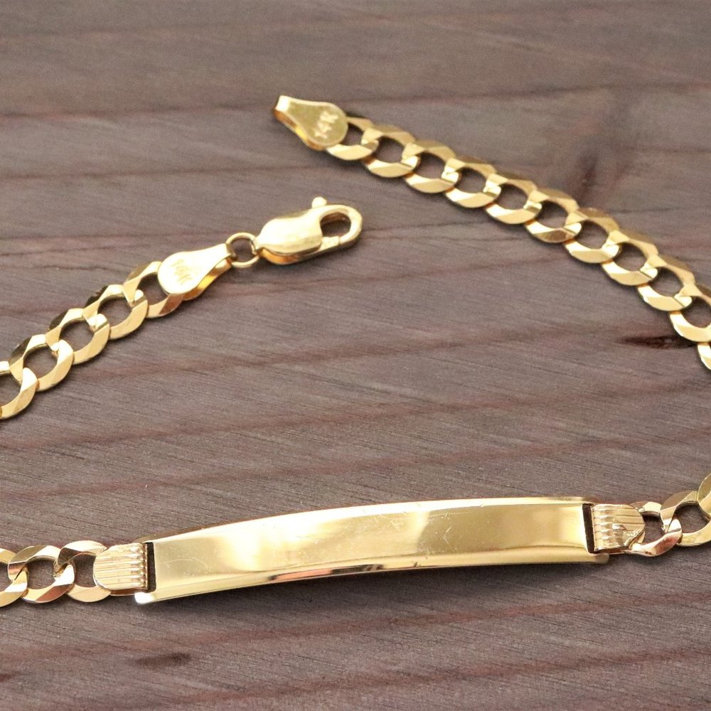 Real Gold 14K Yellow Gold 5.6mm Cuban Chain ID Bracelet Unisex Men Women Kids